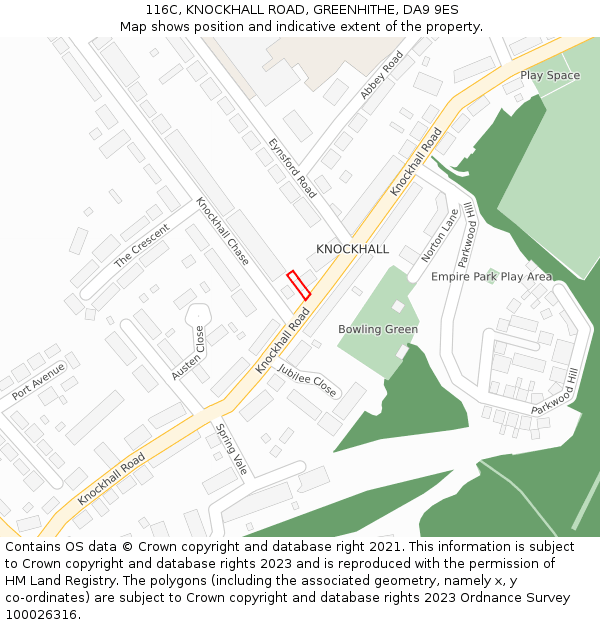 116C, KNOCKHALL ROAD, GREENHITHE, DA9 9ES: Location map and indicative extent of plot