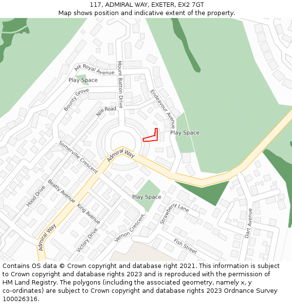 117, ADMIRAL WAY, EXETER, EX2 7GT: Location map and indicative extent of plot