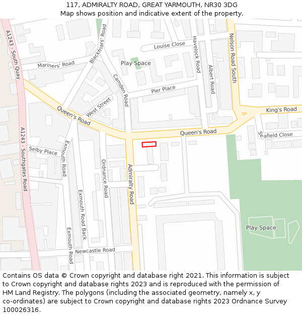 117, ADMIRALTY ROAD, GREAT YARMOUTH, NR30 3DG: Location map and indicative extent of plot