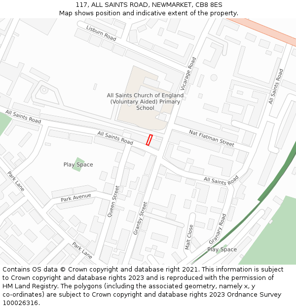 117, ALL SAINTS ROAD, NEWMARKET, CB8 8ES: Location map and indicative extent of plot