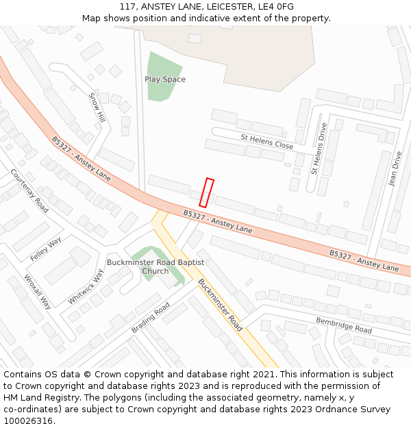 117, ANSTEY LANE, LEICESTER, LE4 0FG: Location map and indicative extent of plot