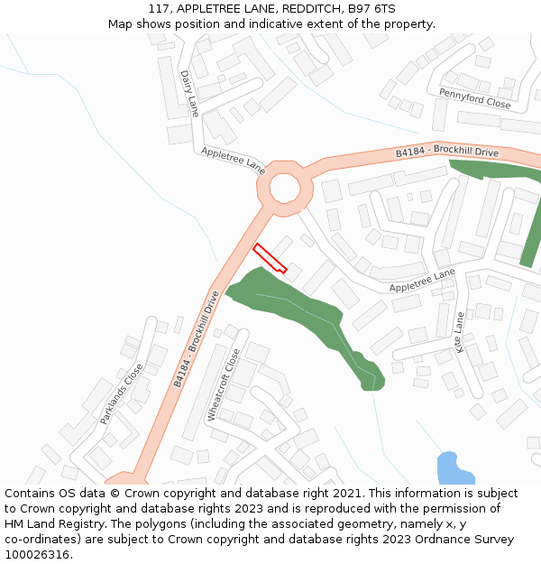 117, APPLETREE LANE, REDDITCH, B97 6TS: Location map and indicative extent of plot