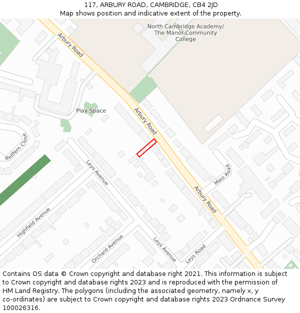 117, ARBURY ROAD, CAMBRIDGE, CB4 2JD: Location map and indicative extent of plot