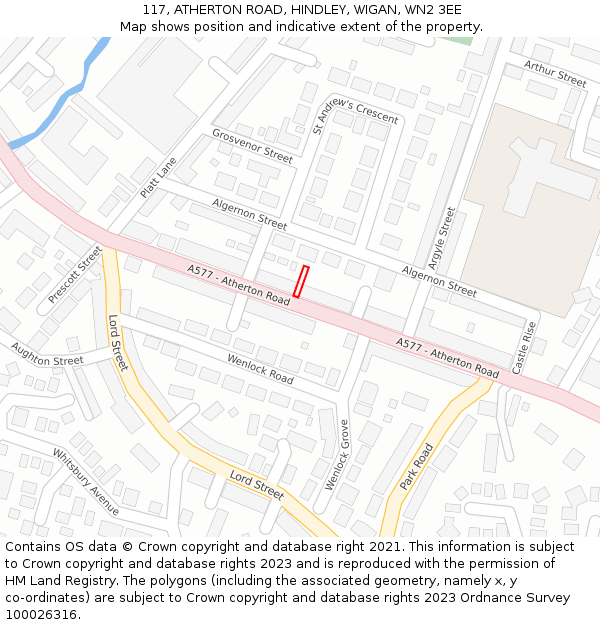 117, ATHERTON ROAD, HINDLEY, WIGAN, WN2 3EE: Location map and indicative extent of plot