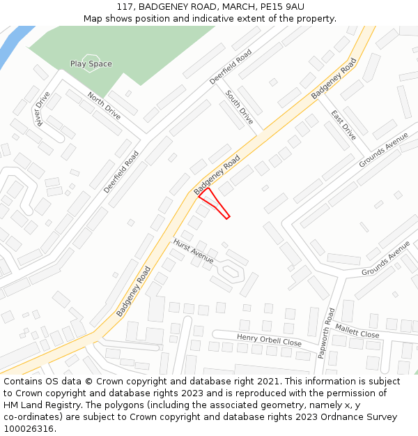 117, BADGENEY ROAD, MARCH, PE15 9AU: Location map and indicative extent of plot