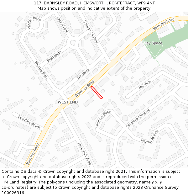 117, BARNSLEY ROAD, HEMSWORTH, PONTEFRACT, WF9 4NT: Location map and indicative extent of plot
