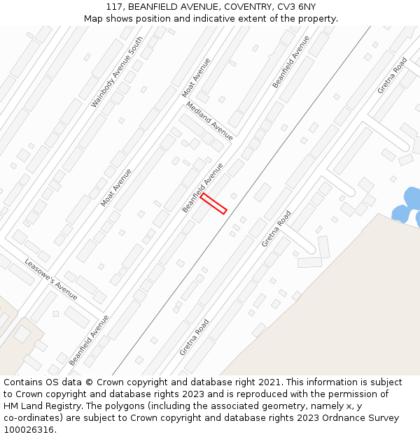 117, BEANFIELD AVENUE, COVENTRY, CV3 6NY: Location map and indicative extent of plot