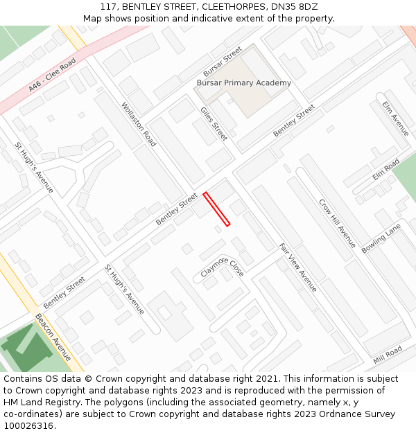 117, BENTLEY STREET, CLEETHORPES, DN35 8DZ: Location map and indicative extent of plot