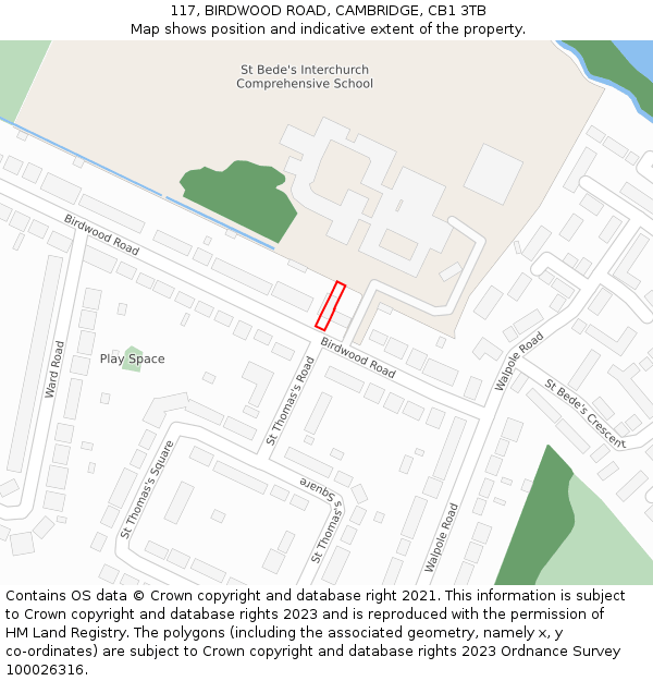 117, BIRDWOOD ROAD, CAMBRIDGE, CB1 3TB: Location map and indicative extent of plot