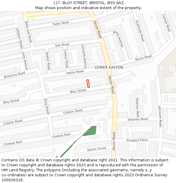 117, BLOY STREET, BRISTOL, BS5 6AZ: Location map and indicative extent of plot