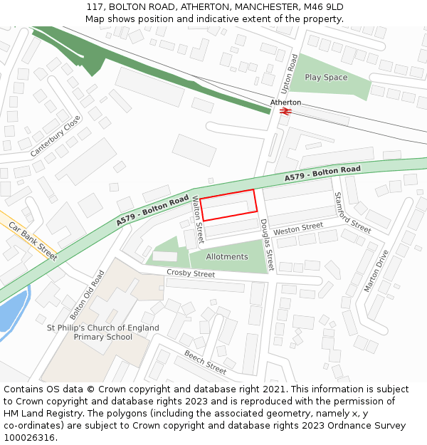 117, BOLTON ROAD, ATHERTON, MANCHESTER, M46 9LD: Location map and indicative extent of plot