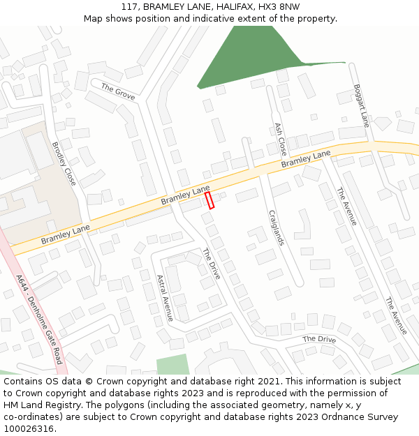 117, BRAMLEY LANE, HALIFAX, HX3 8NW: Location map and indicative extent of plot