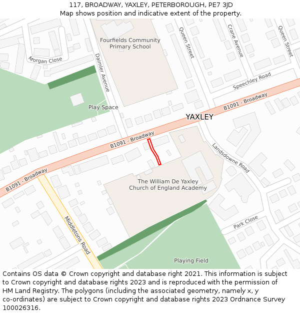 117, BROADWAY, YAXLEY, PETERBOROUGH, PE7 3JD: Location map and indicative extent of plot