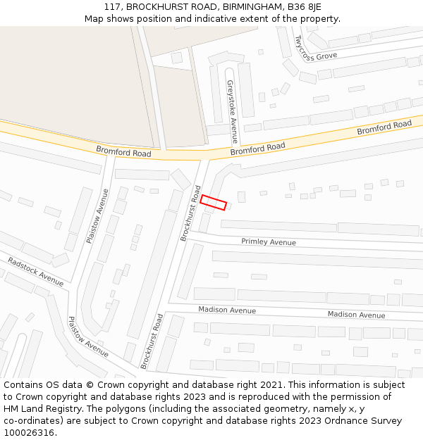 117, BROCKHURST ROAD, BIRMINGHAM, B36 8JE: Location map and indicative extent of plot