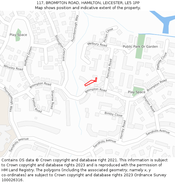 117, BROMPTON ROAD, HAMILTON, LEICESTER, LE5 1PP: Location map and indicative extent of plot