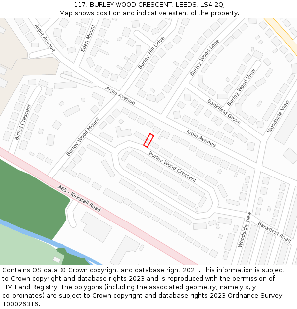 117, BURLEY WOOD CRESCENT, LEEDS, LS4 2QJ: Location map and indicative extent of plot