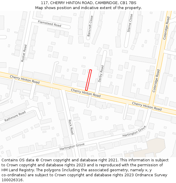 117, CHERRY HINTON ROAD, CAMBRIDGE, CB1 7BS: Location map and indicative extent of plot