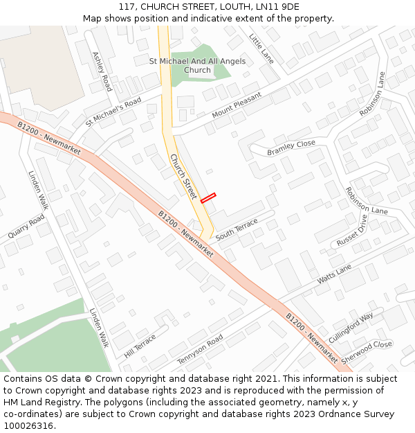 117, CHURCH STREET, LOUTH, LN11 9DE: Location map and indicative extent of plot