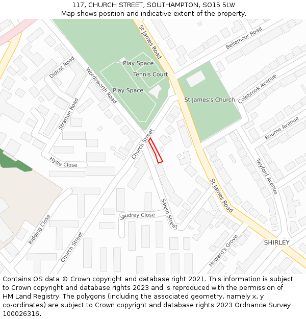 117, CHURCH STREET, SOUTHAMPTON, SO15 5LW: Location map and indicative extent of plot