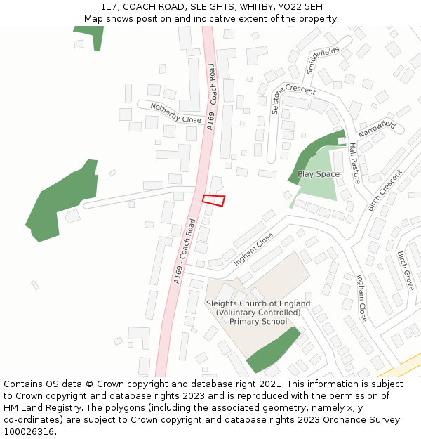 117, COACH ROAD, SLEIGHTS, WHITBY, YO22 5EH: Location map and indicative extent of plot