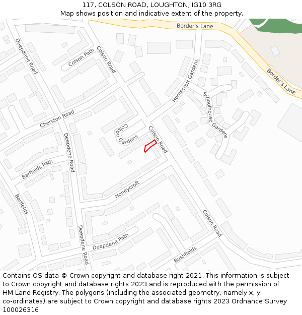 117, COLSON ROAD, LOUGHTON, IG10 3RG: Location map and indicative extent of plot