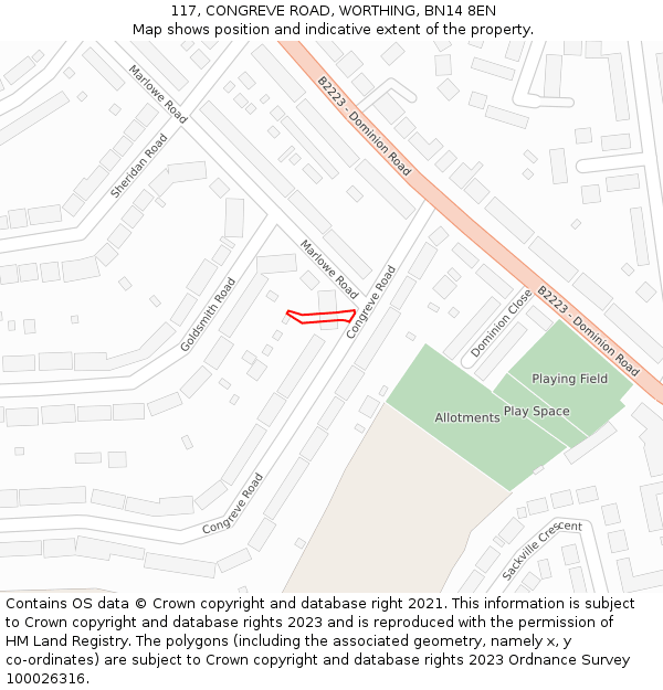117, CONGREVE ROAD, WORTHING, BN14 8EN: Location map and indicative extent of plot