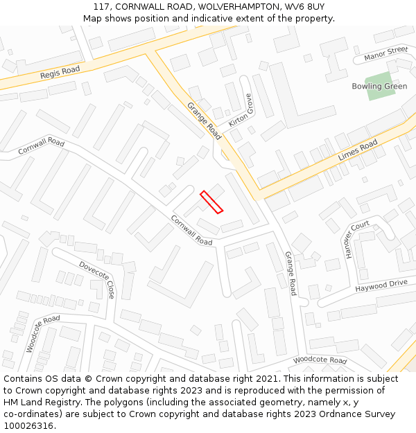 117, CORNWALL ROAD, WOLVERHAMPTON, WV6 8UY: Location map and indicative extent of plot
