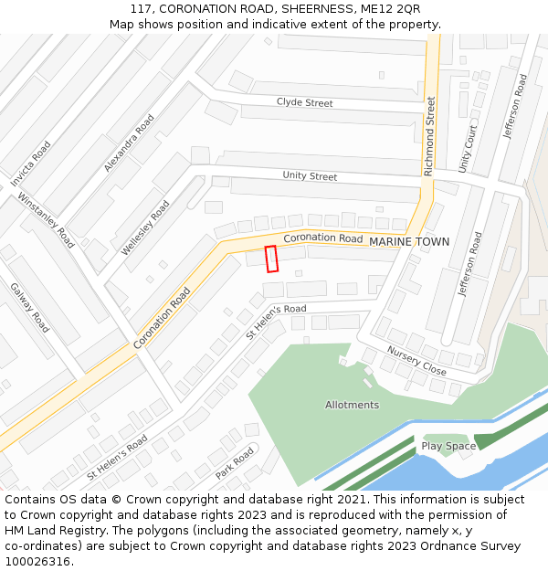 117, CORONATION ROAD, SHEERNESS, ME12 2QR: Location map and indicative extent of plot
