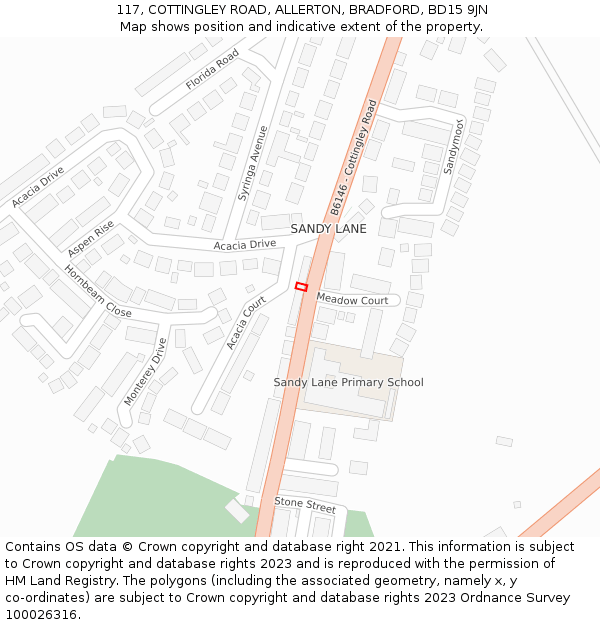 117, COTTINGLEY ROAD, ALLERTON, BRADFORD, BD15 9JN: Location map and indicative extent of plot
