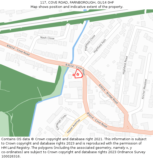 117, COVE ROAD, FARNBOROUGH, GU14 0HF: Location map and indicative extent of plot