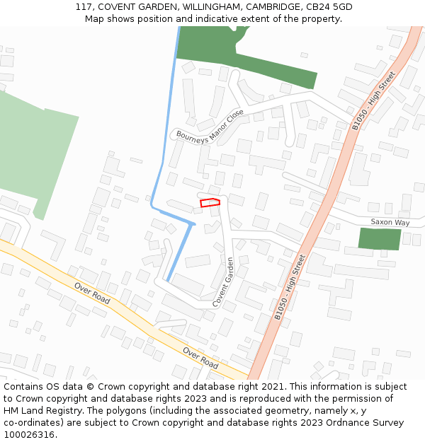 117, COVENT GARDEN, WILLINGHAM, CAMBRIDGE, CB24 5GD: Location map and indicative extent of plot