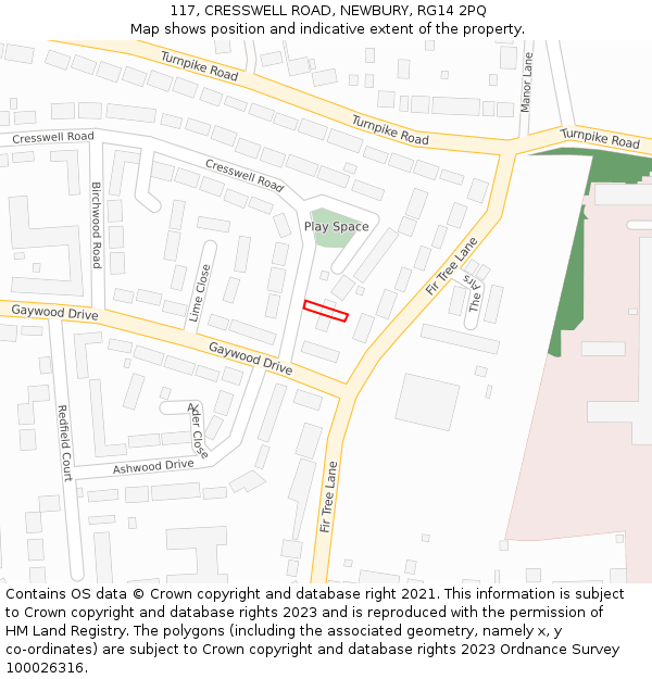 117, CRESSWELL ROAD, NEWBURY, RG14 2PQ: Location map and indicative extent of plot