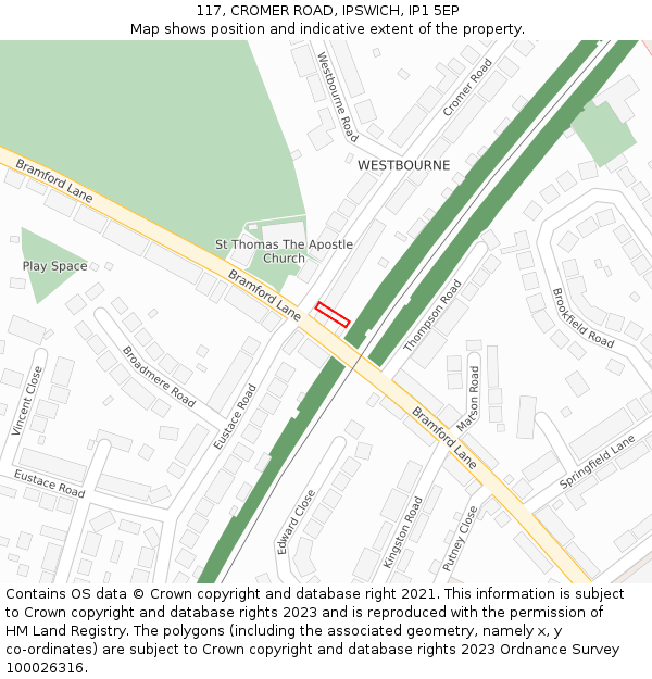 117, CROMER ROAD, IPSWICH, IP1 5EP: Location map and indicative extent of plot