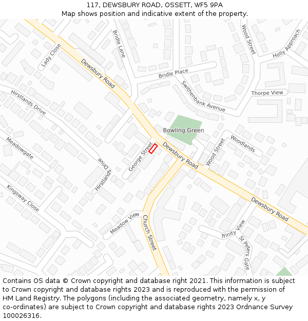 117, DEWSBURY ROAD, OSSETT, WF5 9PA: Location map and indicative extent of plot