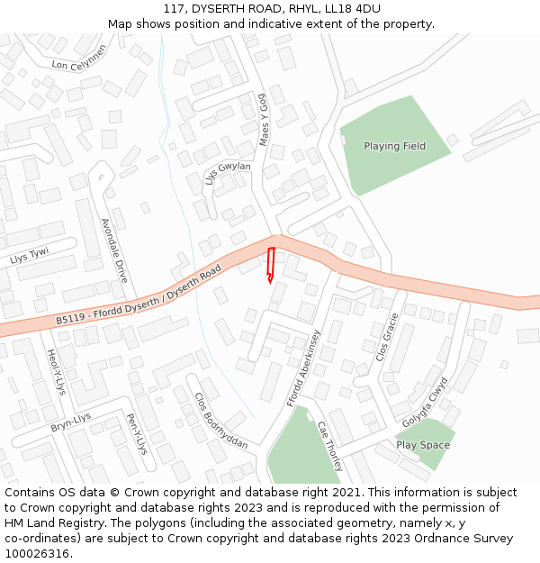 117, DYSERTH ROAD, RHYL, LL18 4DU: Location map and indicative extent of plot