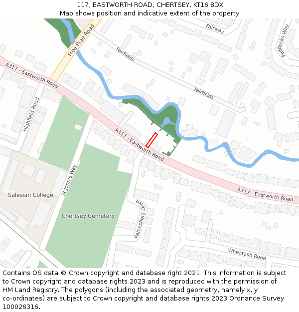 117, EASTWORTH ROAD, CHERTSEY, KT16 8DX: Location map and indicative extent of plot