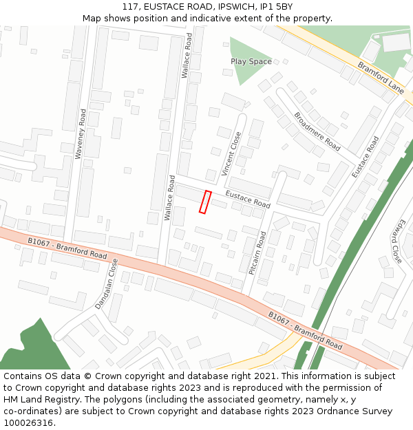 117, EUSTACE ROAD, IPSWICH, IP1 5BY: Location map and indicative extent of plot