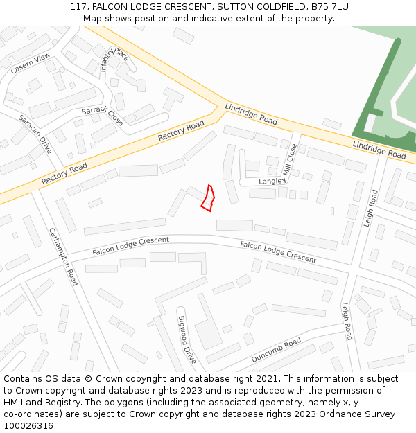 117, FALCON LODGE CRESCENT, SUTTON COLDFIELD, B75 7LU: Location map and indicative extent of plot