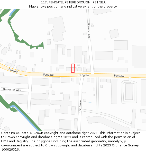 117, FENGATE, PETERBOROUGH, PE1 5BA: Location map and indicative extent of plot