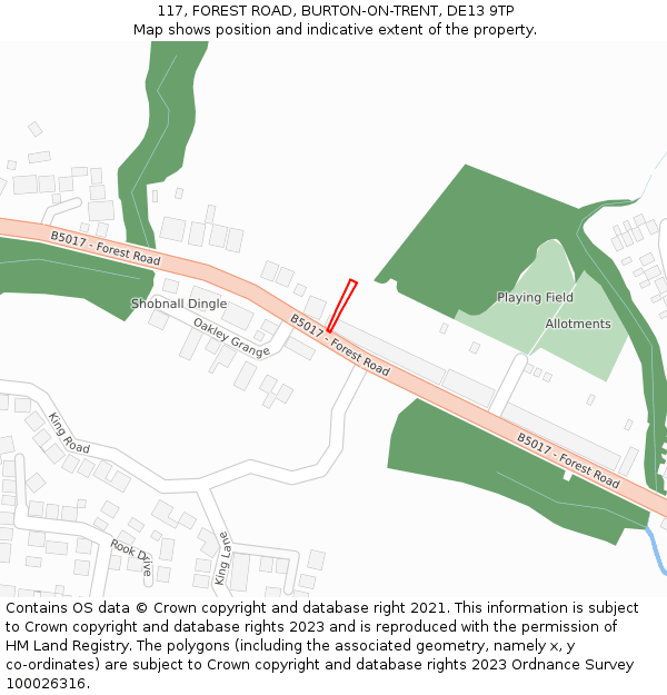 117, FOREST ROAD, BURTON-ON-TRENT, DE13 9TP: Location map and indicative extent of plot