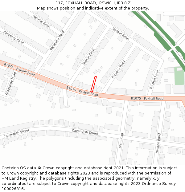 117, FOXHALL ROAD, IPSWICH, IP3 8JZ: Location map and indicative extent of plot