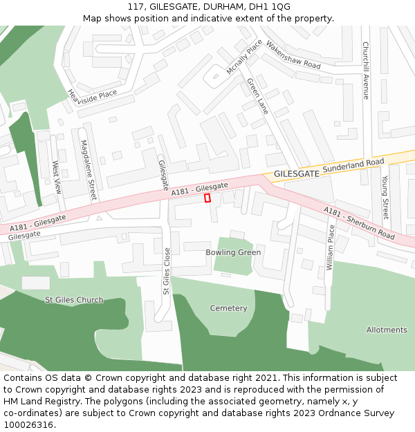 117, GILESGATE, DURHAM, DH1 1QG: Location map and indicative extent of plot