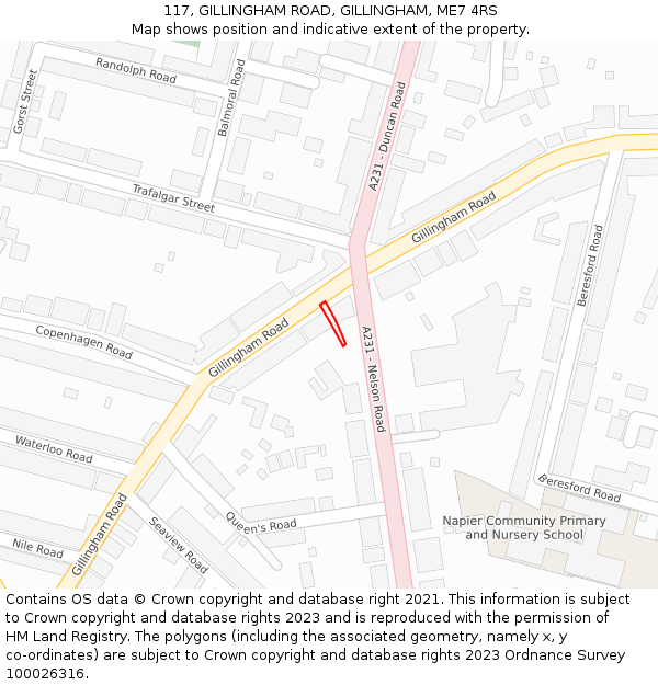 117, GILLINGHAM ROAD, GILLINGHAM, ME7 4RS: Location map and indicative extent of plot