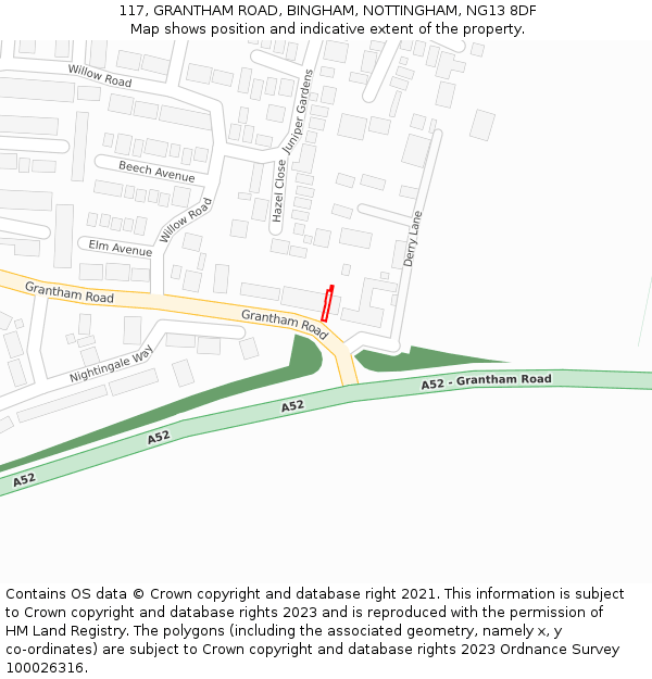 117, GRANTHAM ROAD, BINGHAM, NOTTINGHAM, NG13 8DF: Location map and indicative extent of plot