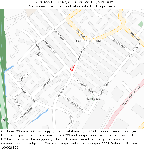 117, GRANVILLE ROAD, GREAT YARMOUTH, NR31 0BY: Location map and indicative extent of plot