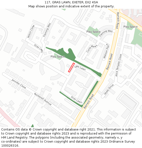 117, GRAS LAWN, EXETER, EX2 4SA: Location map and indicative extent of plot