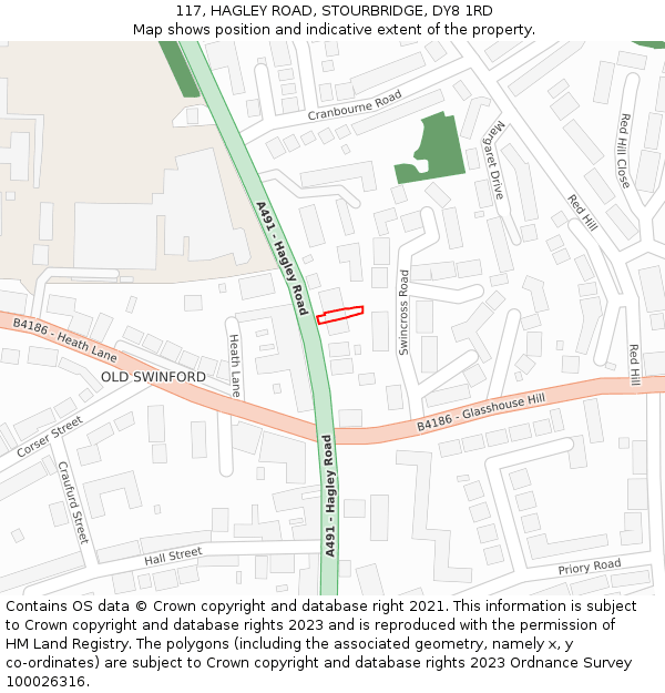 117, HAGLEY ROAD, STOURBRIDGE, DY8 1RD: Location map and indicative extent of plot