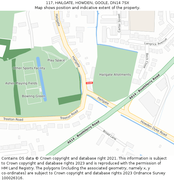 117, HAILGATE, HOWDEN, GOOLE, DN14 7SX: Location map and indicative extent of plot