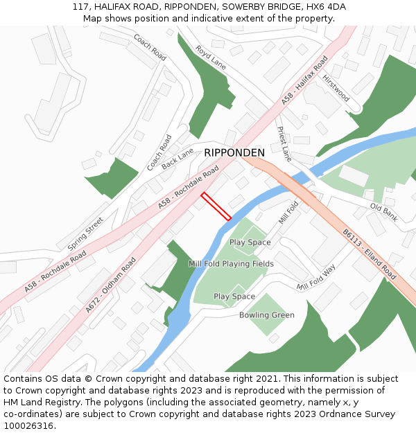 117, HALIFAX ROAD, RIPPONDEN, SOWERBY BRIDGE, HX6 4DA: Location map and indicative extent of plot