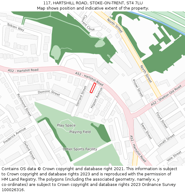 117, HARTSHILL ROAD, STOKE-ON-TRENT, ST4 7LU: Location map and indicative extent of plot